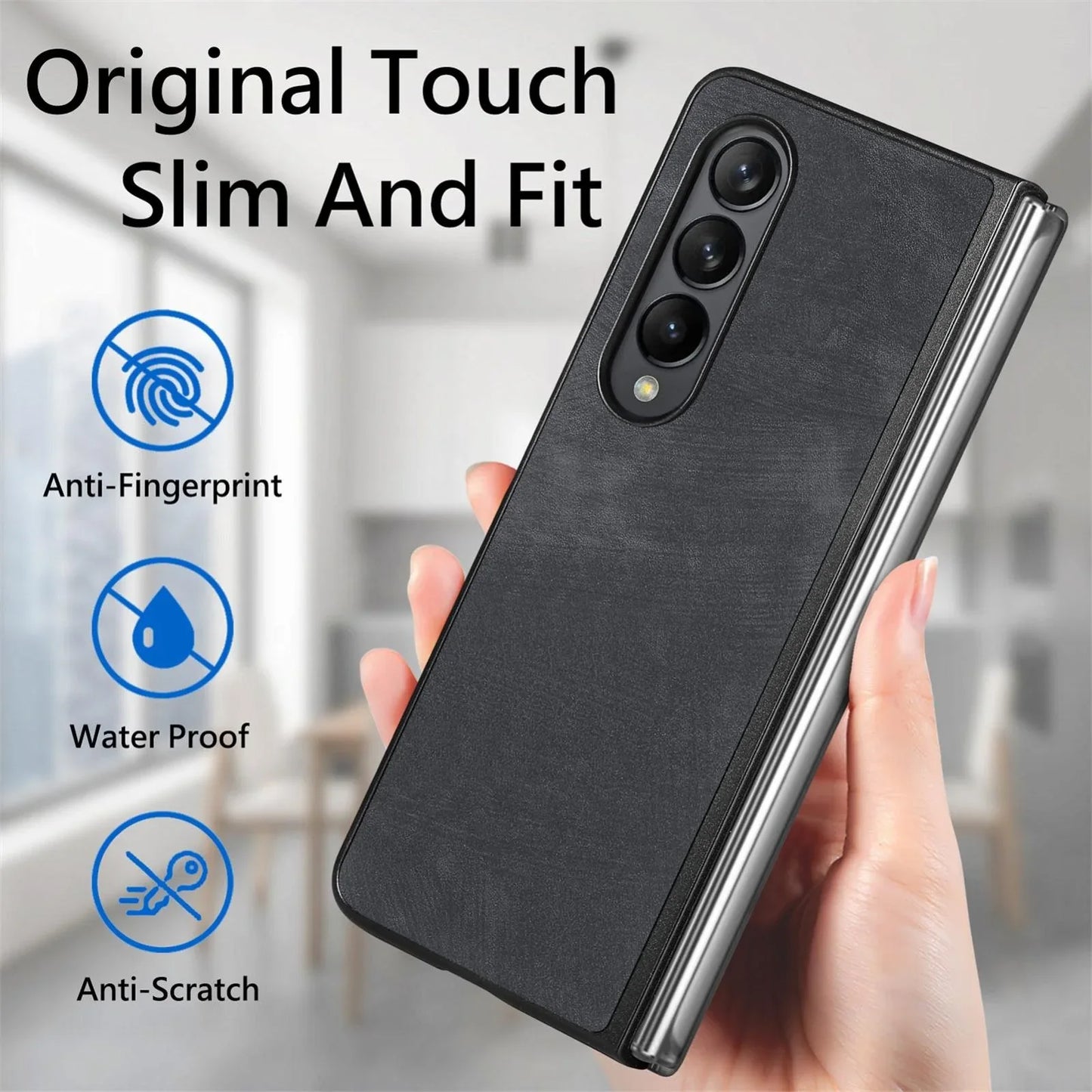 For Samsung Galaxy Z Fold4 5G Pu Back Cover - Solid Colour - Black - Mekamart Australia