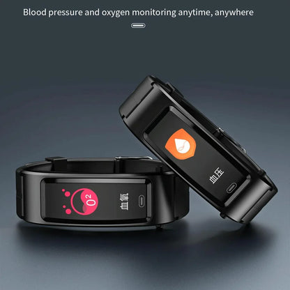 Bluetooth Sleep Heart Monitor Bracelet - B7 - Silver + Black Leather Belt - Mekamart Australia