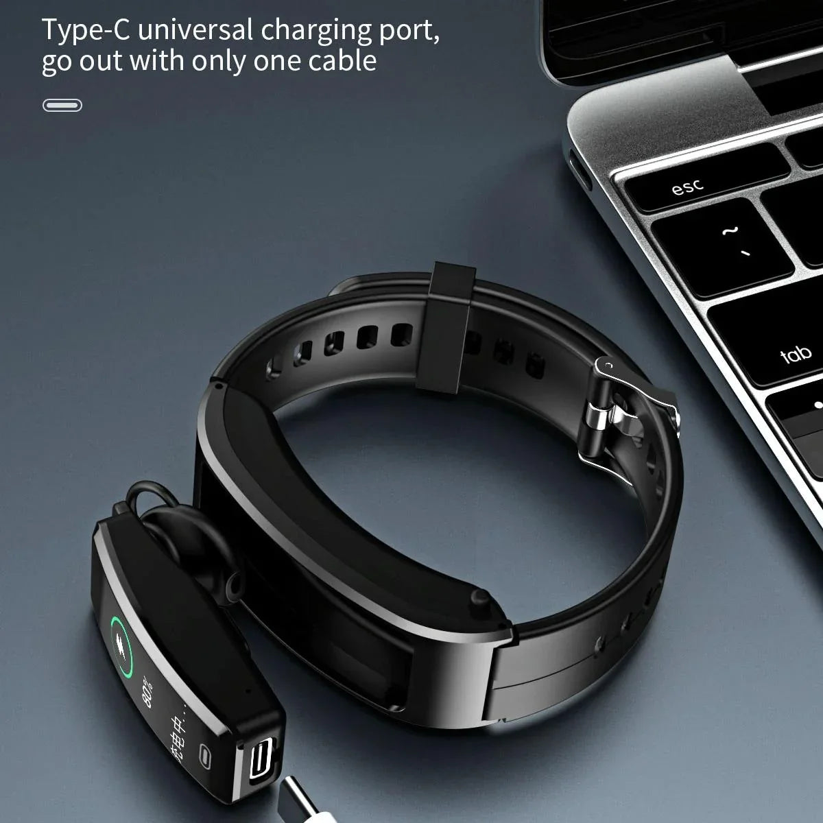 Bluetooth Sleep Heart Monitor Bracelet - B7 - Silver + Silver Steel Chain - Mekamart Australia