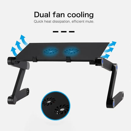 Adjustable Foldable Laptop Stand with Fans & Mouse Pad - Portable Aluminum - Red - Mekamart Australia