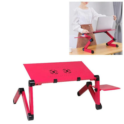 Adjustable Foldable Laptop Stand with Fans & Mouse Pad - Portable Aluminum - Red - Mekamart Australia