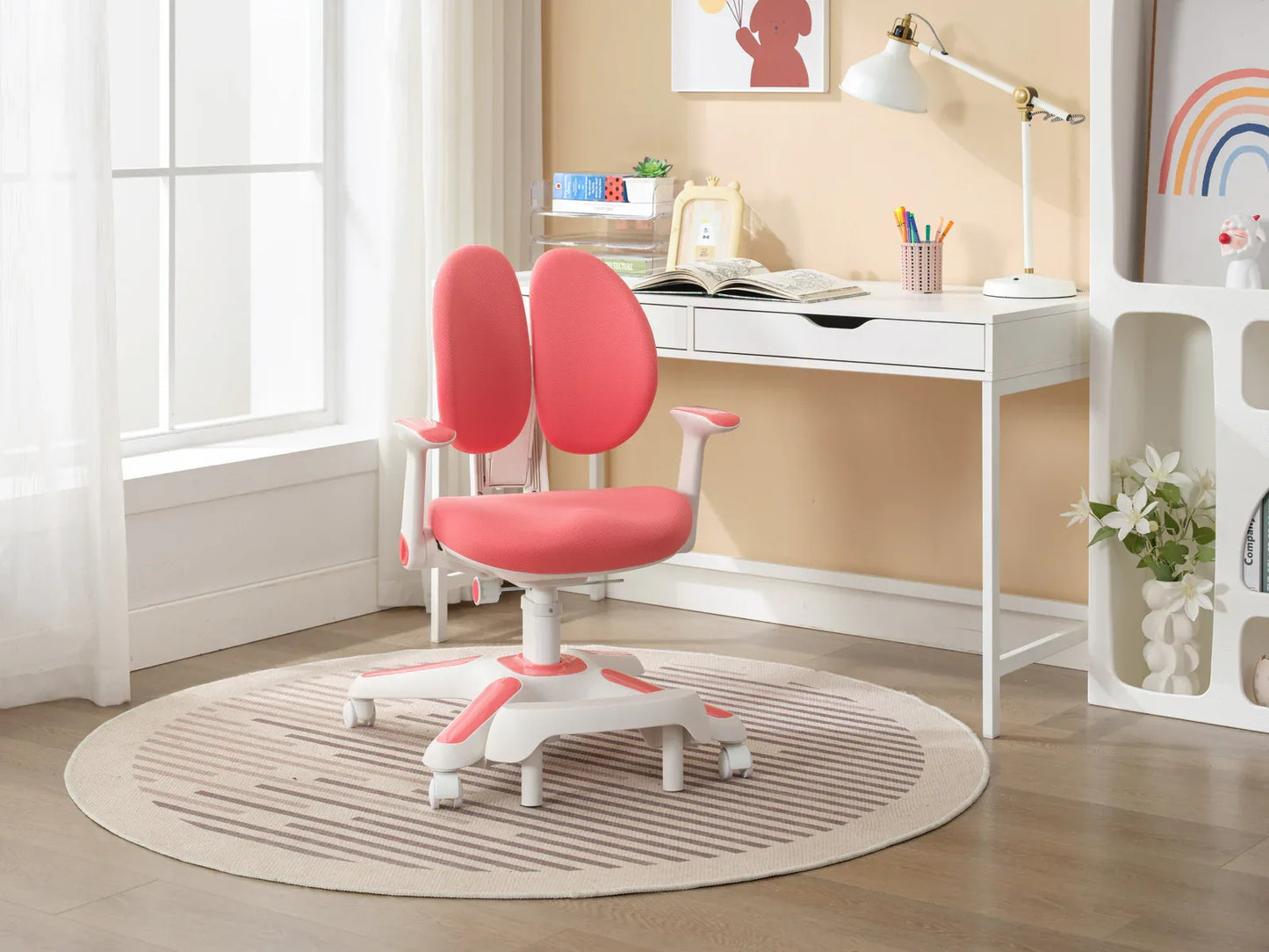 4x Ergonomic Children Kids Study Chairs Height Adjustable - Pink - Mekamart Australia
