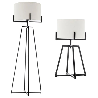 Modern Dimmable Floor Lamp + Table Desk Lamp w/ Linen Shade Scandi - Matte Black - Mekamart Australia