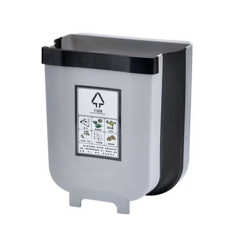 9L Kitchen Wall Mounted Foldable Waste Bin Hanging Trash Can Collapsible - Brown - Mekamart Australia