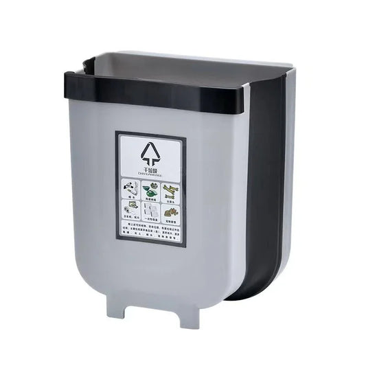 9L Kitchen Wall Mounted Foldable Waste Bin Hanging Trash Can Collapsible - Brown - Mekamart Australia