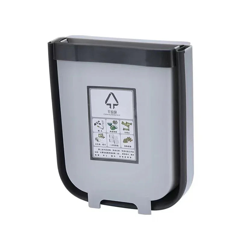 9L Kitchen Wall Mounted Foldable Waste Bin Hanging Trash Can Collapsible - Brown - Mekamart Australia