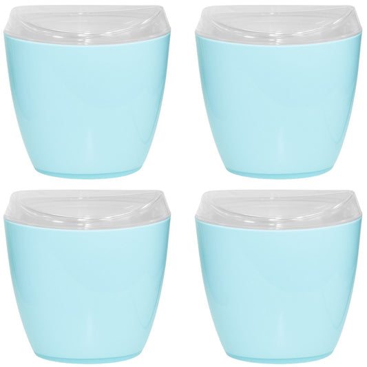 4x Oval Swing Top Waste Rubbish Bin Acrylic Lightweight Compact Bathroom Office in Blue