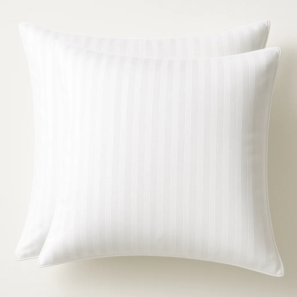 2x 100% Cotton European Pillowcase 400 Thread Count Hotel Quality - Striped White - Mekamart Australia