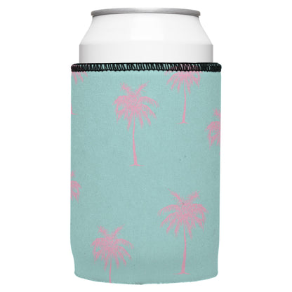Palm Trees Pink Aqua Stubby Cooler - Standard