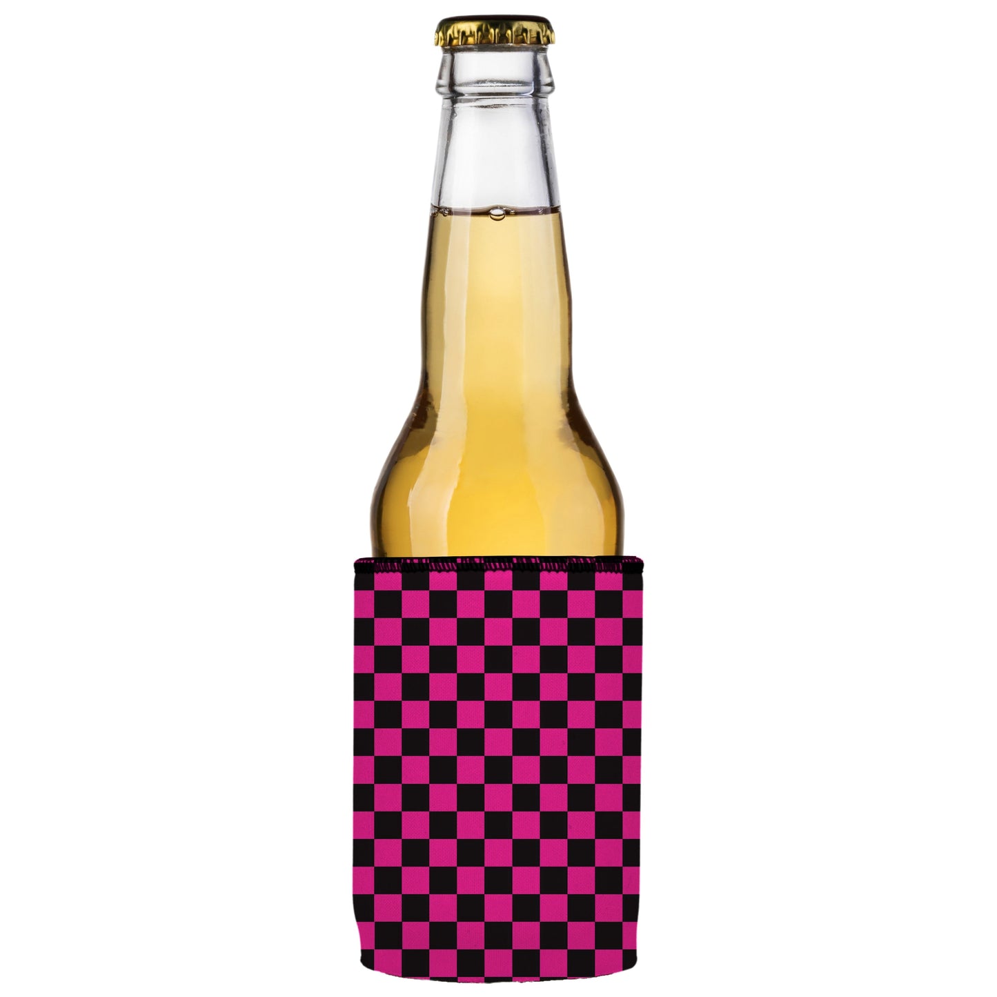 Pink Checkerboard Stubby Cooler - Standard