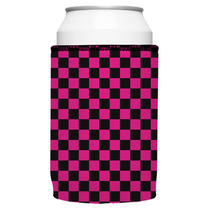 Pink Checkerboard Stubby Cooler - Standard