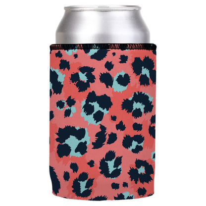 Coral Leopard Print Stubby Cooler - Standard