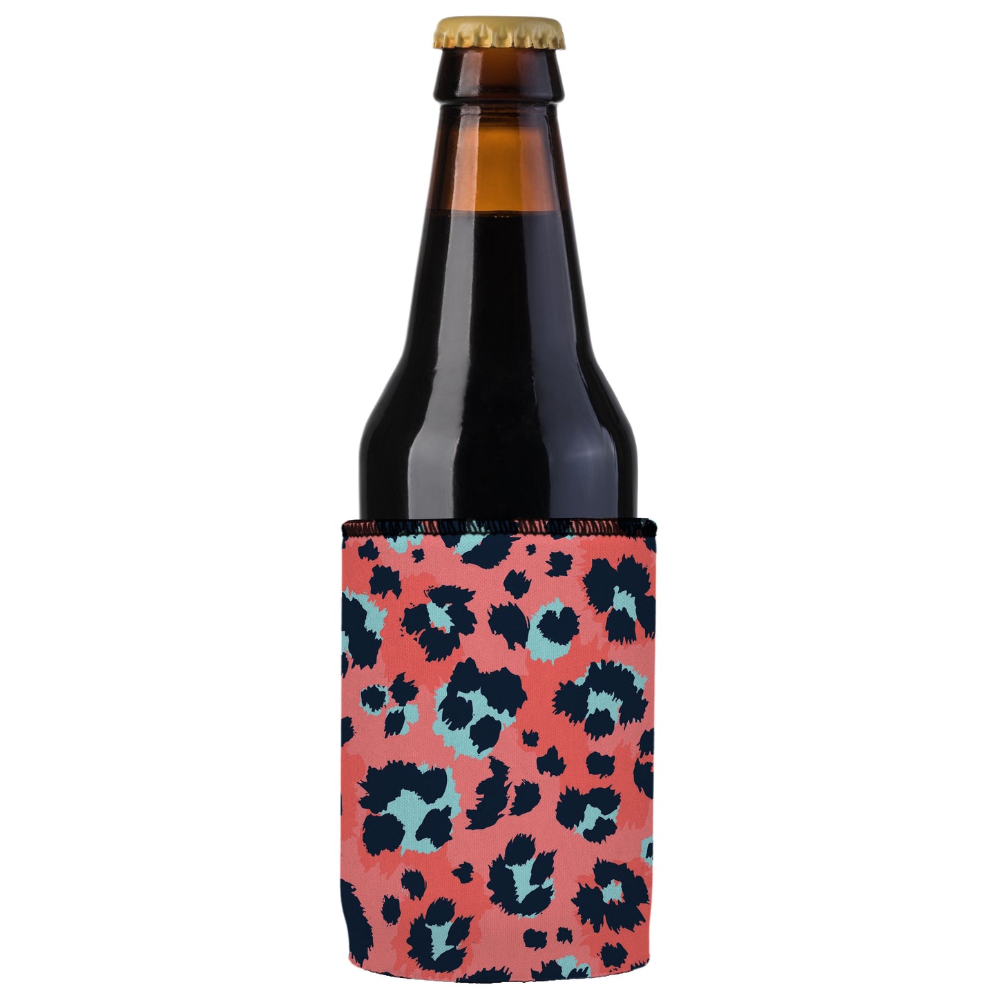 Coral Leopard Print Stubby Cooler - Standard