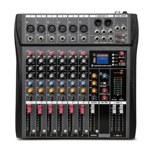 Hridz 6 Channels Bluetooth Mixer DJ Live Studio Audio Mixer USB Console Amplifier AUX - Mekamart Australia