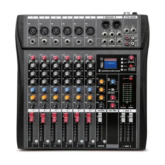 Hridz 6 Channels Bluetooth Mixer DJ Live Studio Audio Mixer USB Console Amplifier AUX - Mekamart Australia