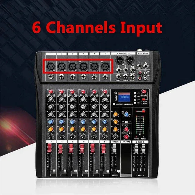 Hridz 6 Channels Bluetooth Mixer DJ Live Studio Audio Mixer USB Console Amplifier AUX - Mekamart Australia