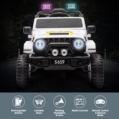 12V Kids Electric Ride On Jeep – White