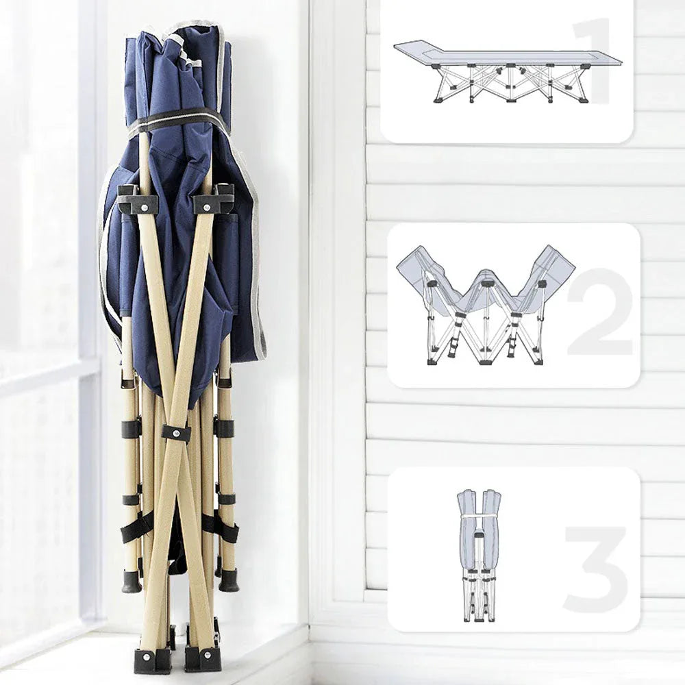 Camping Portable Stretcher Single Foldable Folding Bed Recliner Mat - navy - Mekamart Australia