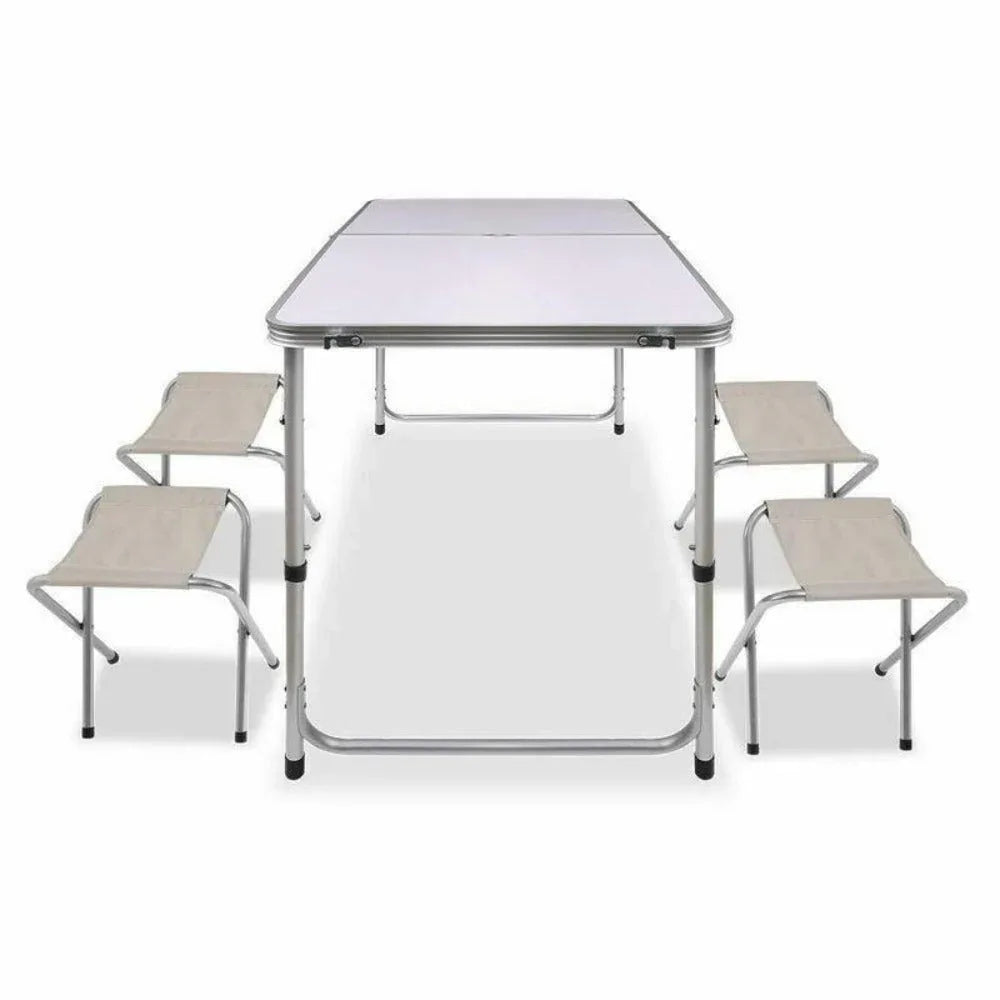 Portable Folding Picnic Camping Set BBQ Party Aluminium Table 4 Foldable Chairs