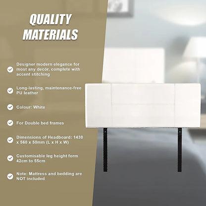 PU Leather Double Bed Headboard Bedhead - White