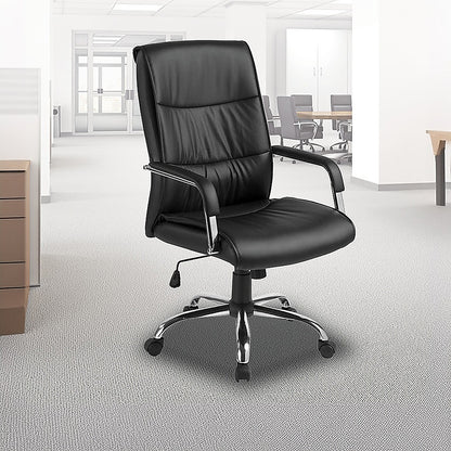 PU Leather Office Chair – Ergonomic Executive Swivel Desk Chair with Padded Seat in Black