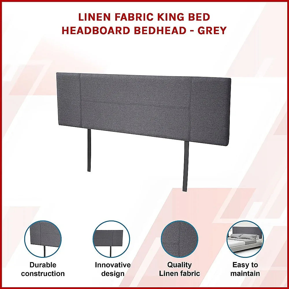 Linen Fabric King Bed Headboard Bedhead - Grey - Mekamart Australia