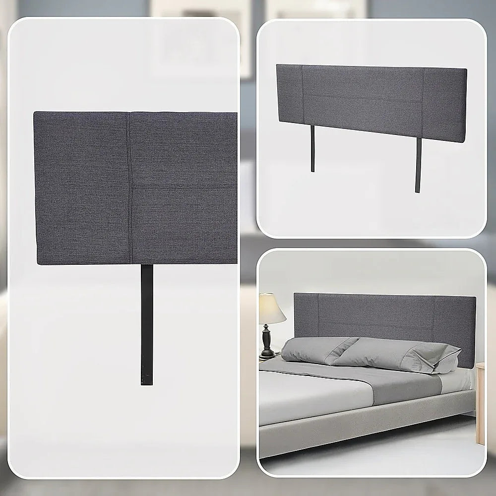 Linen Fabric King Bed Headboard Bedhead - Grey - Mekamart Australia