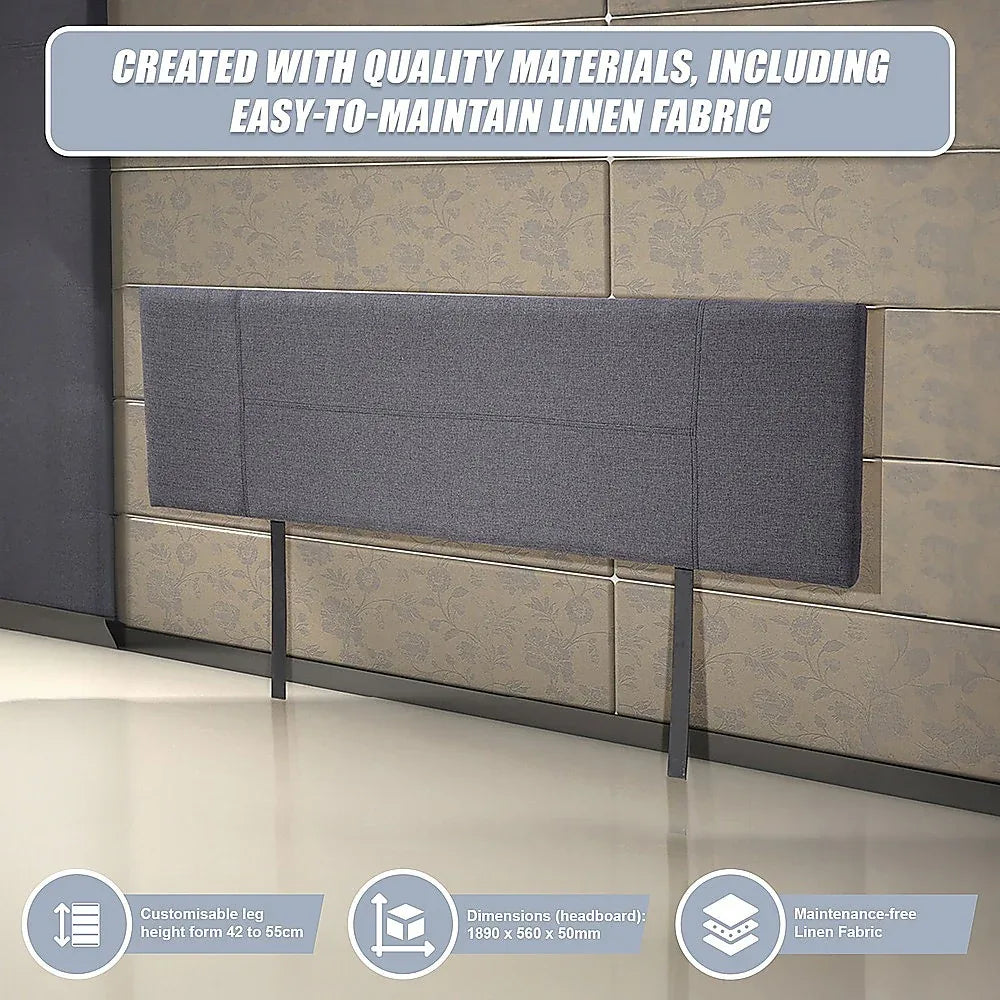 Linen Fabric King Bed Headboard Bedhead - Grey - Mekamart Australia