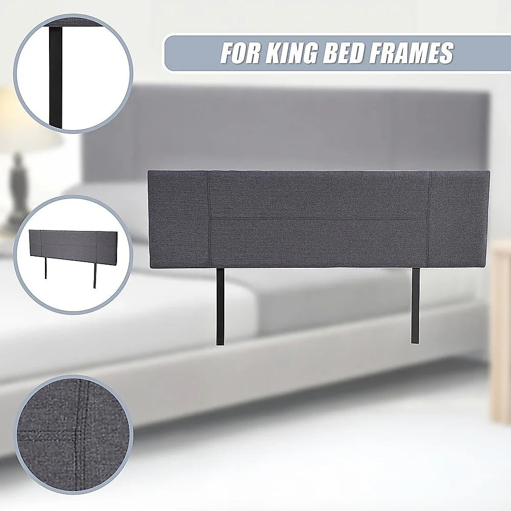 Linen Fabric King Bed Headboard Bedhead - Grey - Mekamart Australia