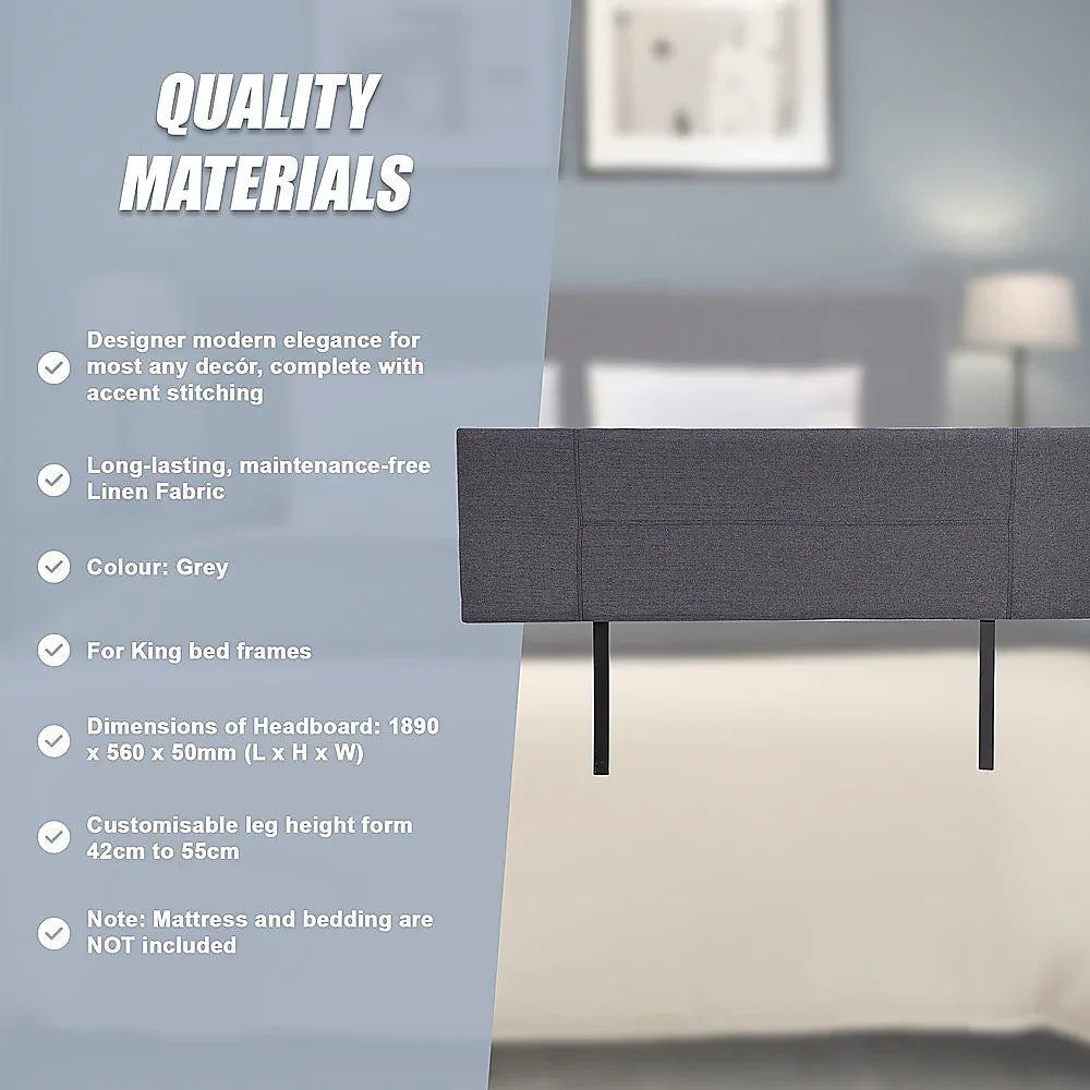 Linen Fabric King Bed Headboard Bedhead - Grey - Mekamart Australia