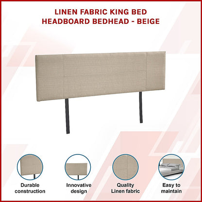 Linen Fabric King Bed Headboard Bedhead - Beige