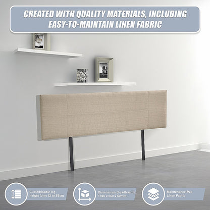Linen Fabric King Bed Headboard Bedhead - Beige