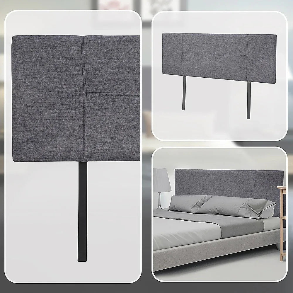 Linen Fabric Double Bed Headboard Bedhead - Grey