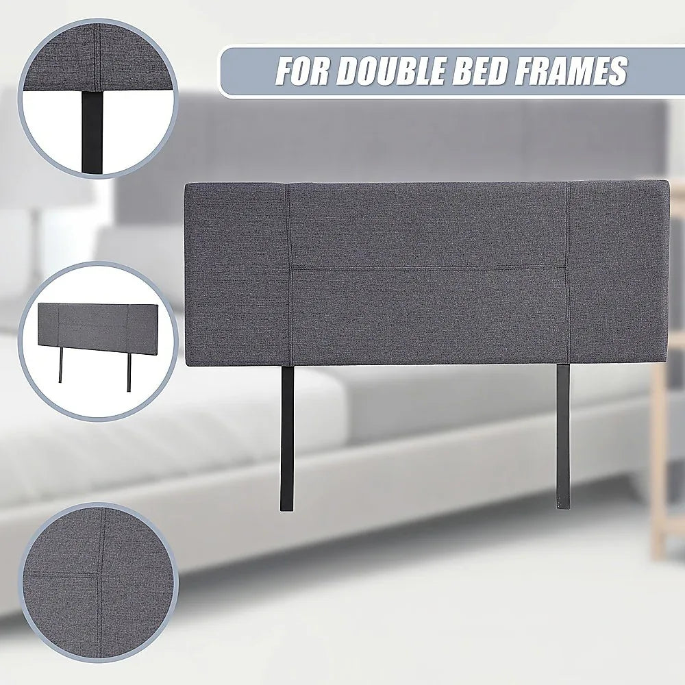 Linen Fabric Double Bed Headboard Bedhead - Grey