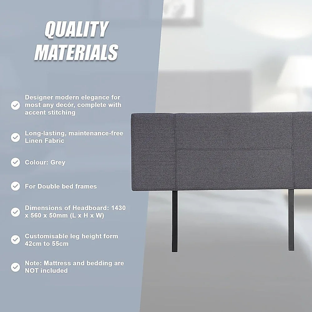 Linen Fabric Double Bed Headboard Bedhead - Grey