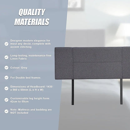 Linen Fabric Double Bed Headboard Bedhead - Grey