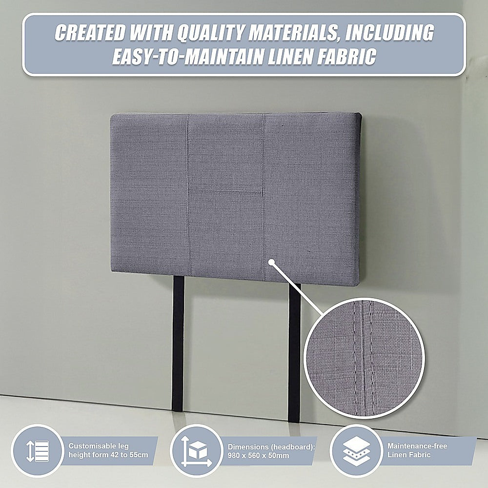 Linen Fabric Single Bed Headboard Bedhead - Grey