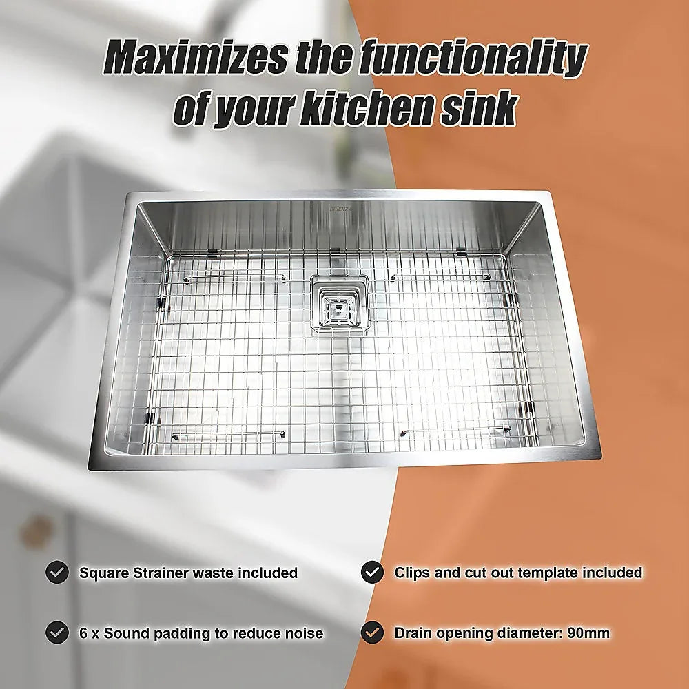 810x505mm Handmade 1.5mm Stainless Steel Undermount / Topmount Kitchen Sink with Square Waste - Mekamart Australia