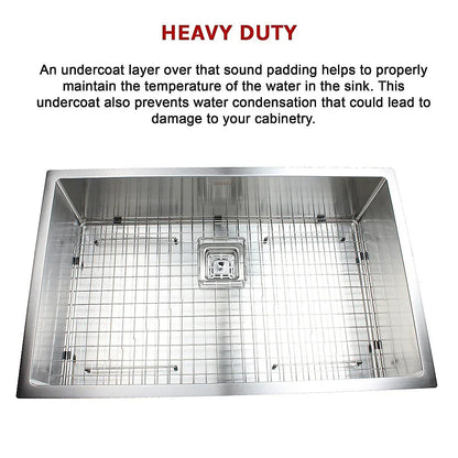 810x505mm Handmade 1.5mm Stainless Steel Undermount / Topmount Kitchen Sink with Square Waste - Mekamart Australia