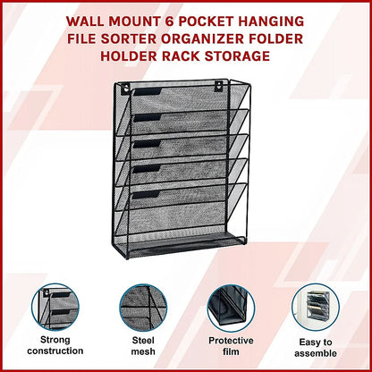 Wall Mount 6 Pocket Hanging File Sorter Organizer Folder Holder Rack Storage - Mekamart Australia