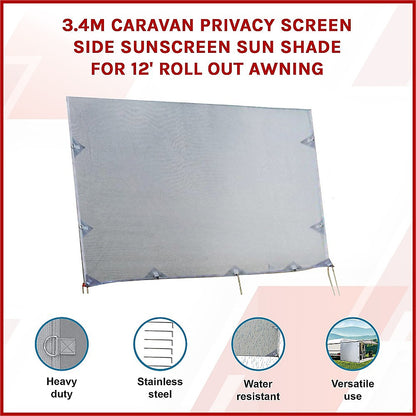 3.4m Caravan Privacy Screen Side Sunscreen Sun Shade for 12' Roll Out Awning