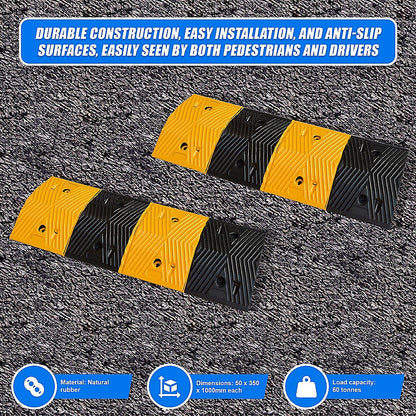 Pair of 1m Long 60T Load Rubber Speed Bump Hump Modular Speed Humps Road Hump