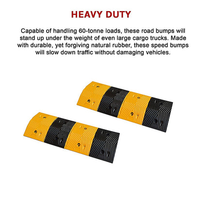Pair of 1m Long 60T Load Rubber Speed Bump Hump Modular Speed Humps Road Hump