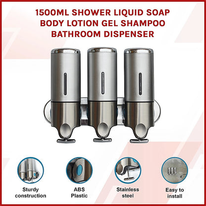 1500ml Shower Liquid Soap Body Lotion Gel Shampoo Bathroom Dispenser