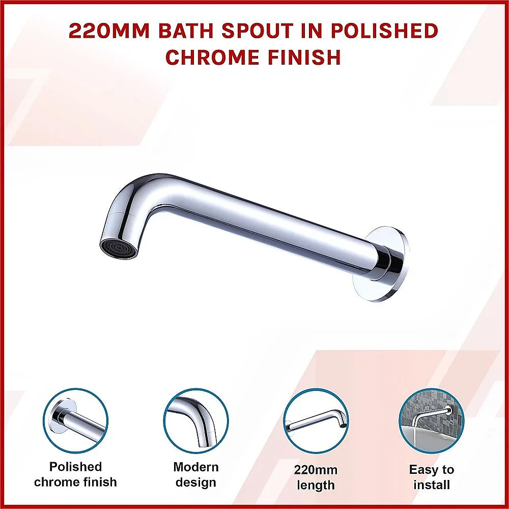 220mm Bath Spout in Polished Chrome Finish - Mekamart Australia