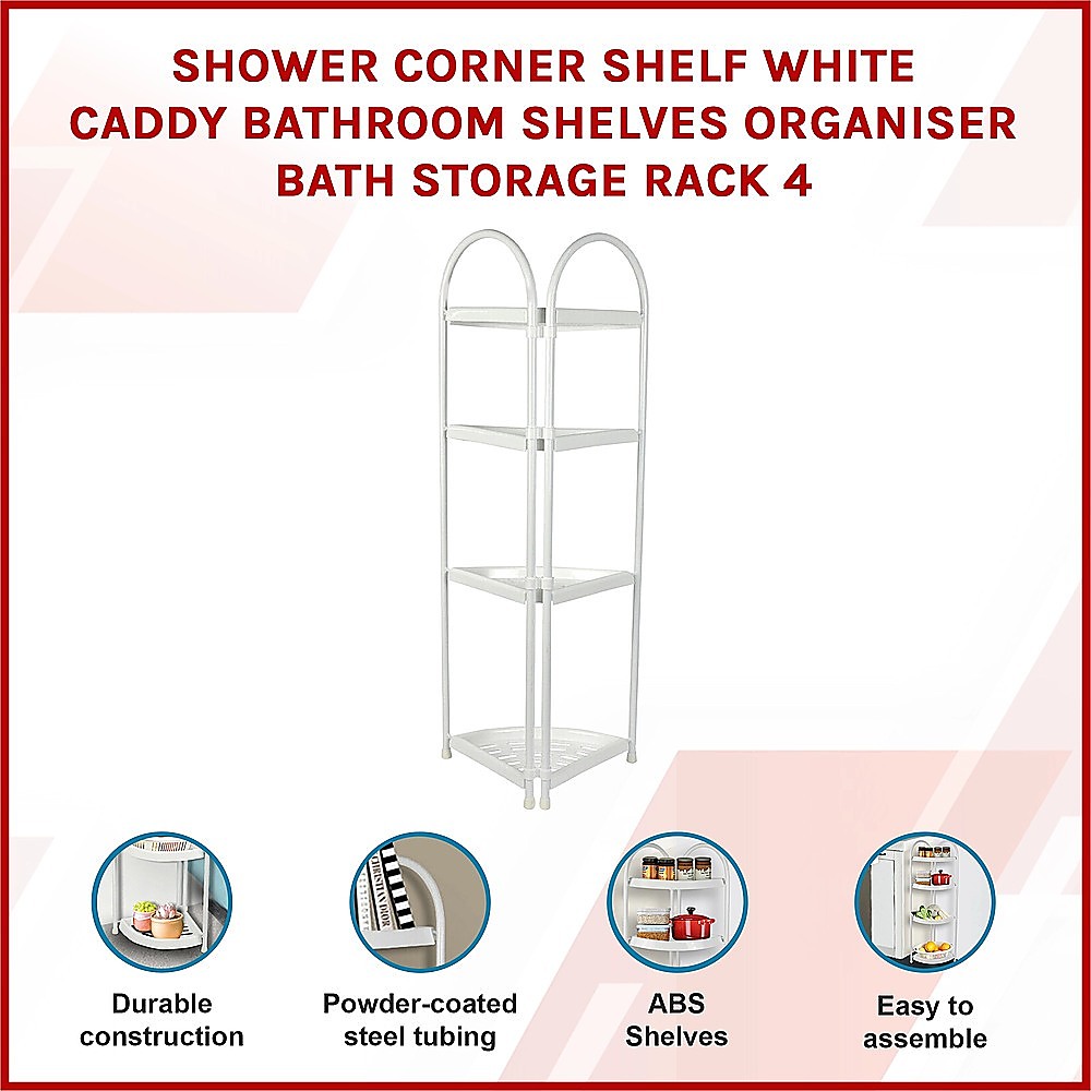 Shower Corner Shelf White Caddy Bathroom Shelves Organiser Bath Storage Rack 4