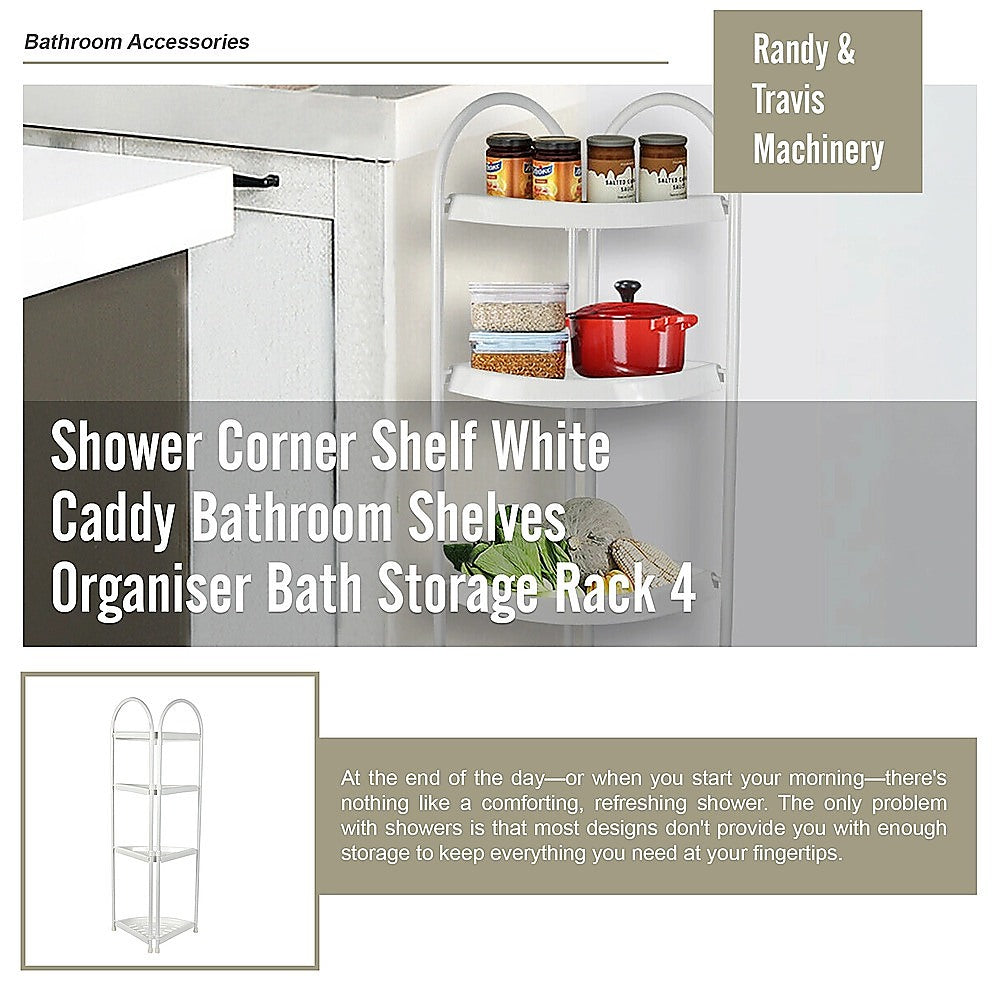 Shower Corner Shelf White Caddy Bathroom Shelves Organiser Bath Storage Rack 4