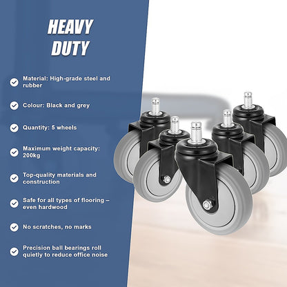 5x Office Chair Caster Wheels Set – Heavy Duty Universal Replacement for All Floors
