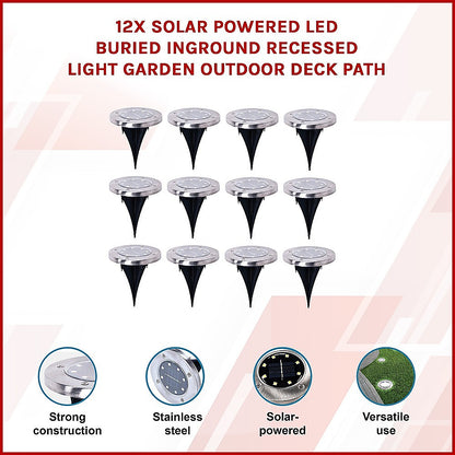 12x Solar Powered LED Buried Inground Recessed Light Garden Outdoor Deck Path
