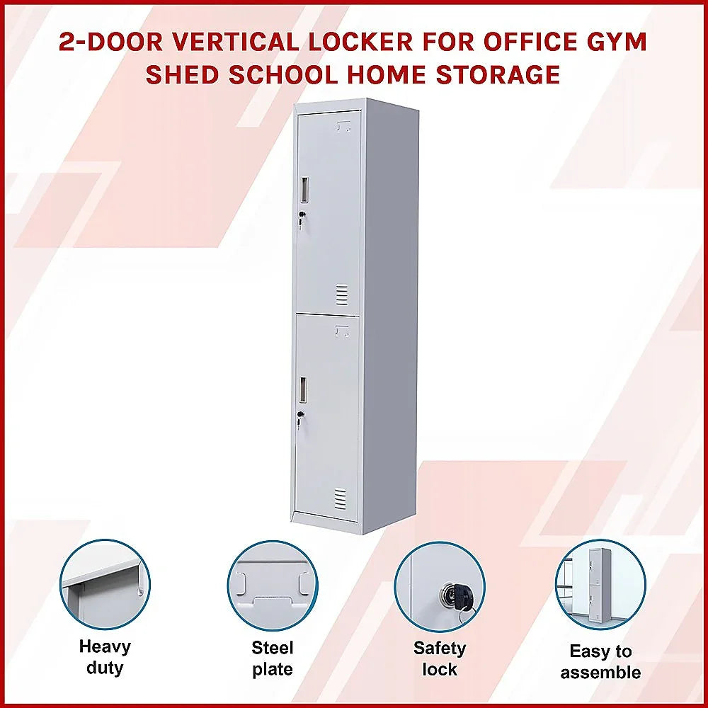 2-Door Vertical Locker for Office Gym Shed School Home Storage - Mekamart Australia